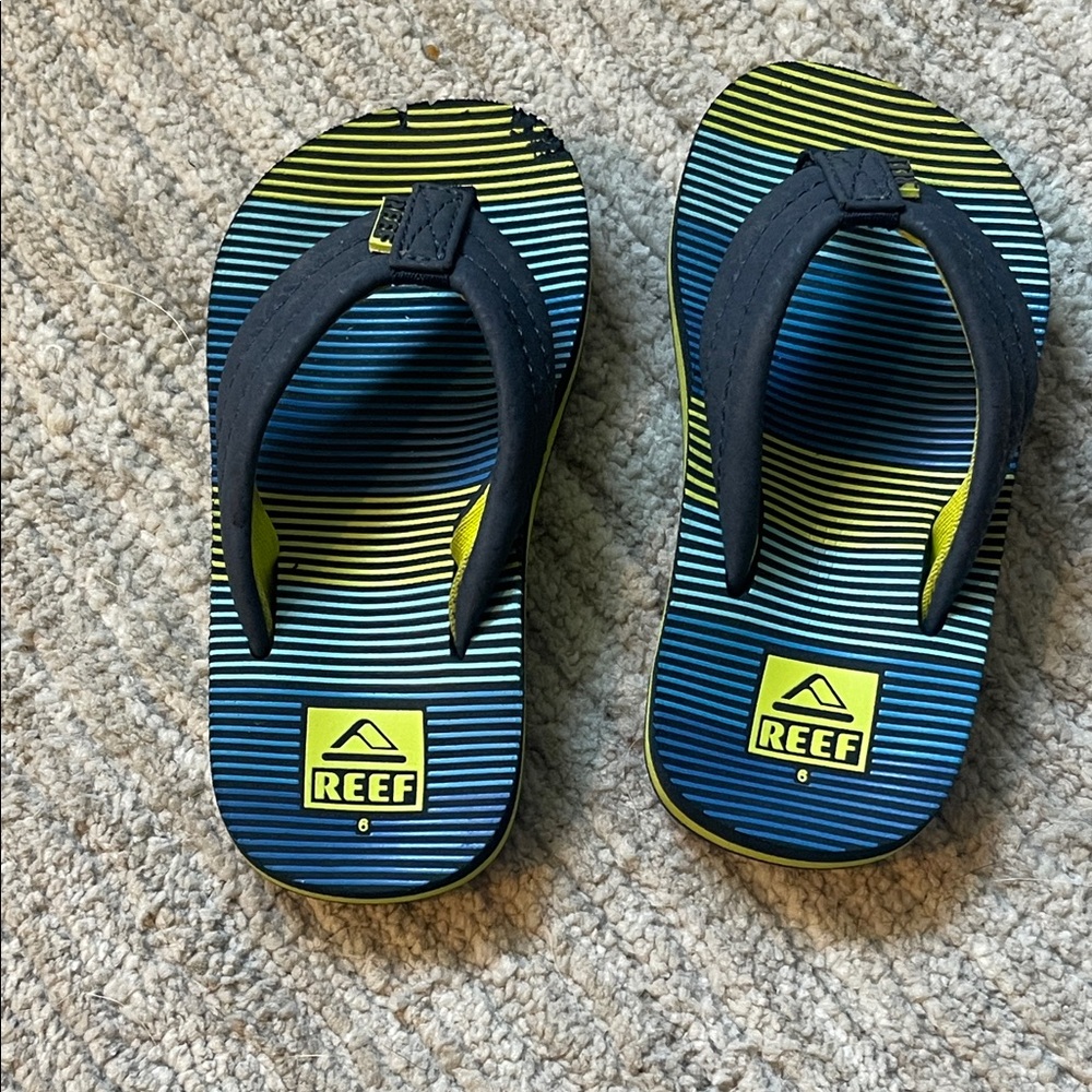Reef Kids Blue and Yellow Striped Flip Flops